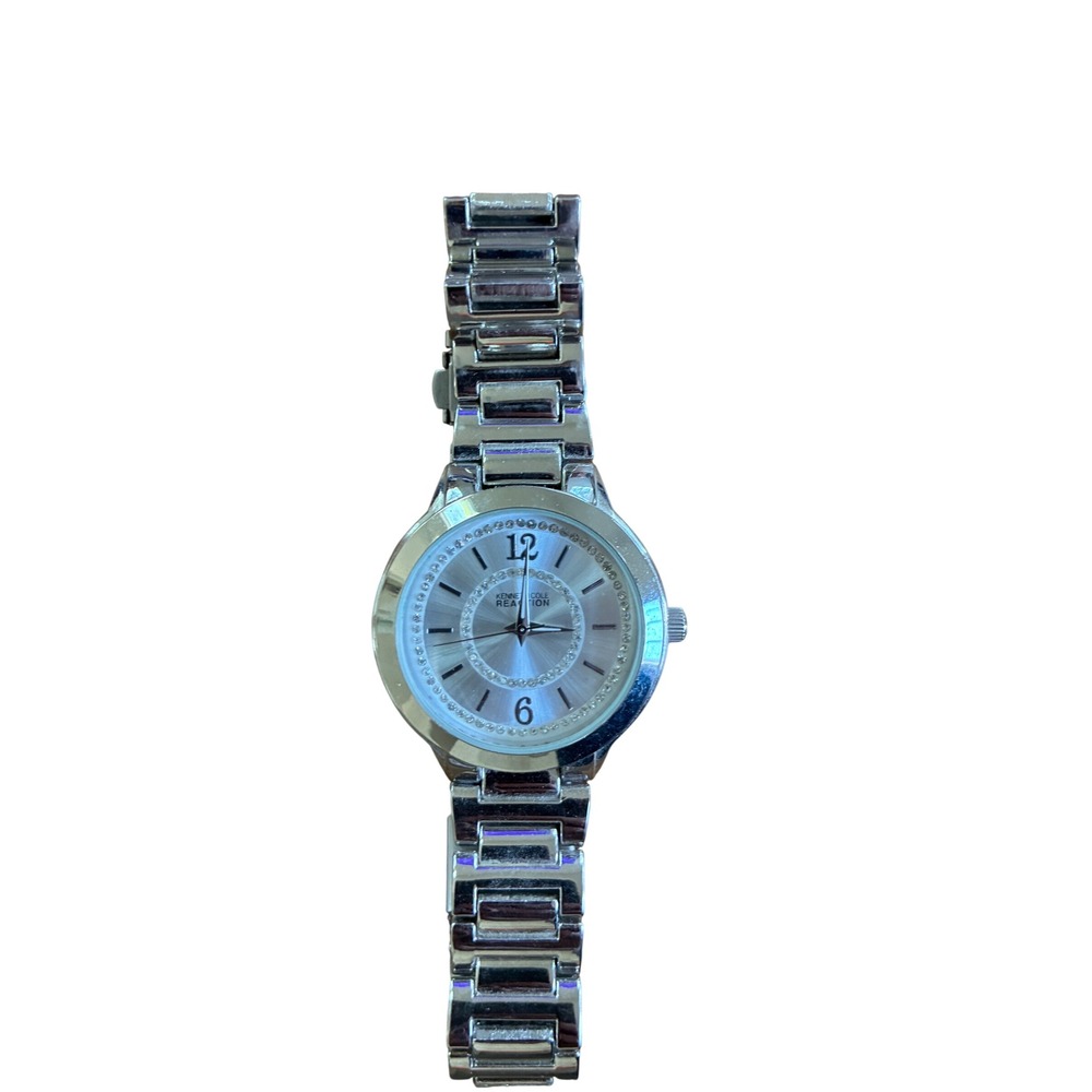 Kenneth Cole Reaction Watch Women OS Silver Rhinestone Face Glam Girlhoodcore